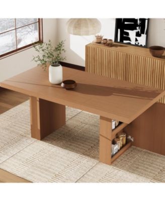Dining Table with Storage, 70.8" Wood Kitchen Table with Thickened Tabletop and Fluted Legs, Dinner Tables for Kitchen Dining Room