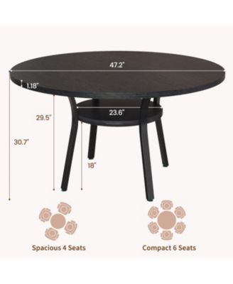Round Dining Table for 4-6, 47 Inch Kitchen Table with Storage, Wooden Circle Dinner Table with Metal Legs, Modern Dining Room