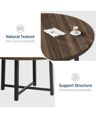 47" Round Dining Table for 4, Modern Industrial Kitchen Table with Thick Tabletop and Sturdy Metal Base, Space-Saving Wooden Kitchen