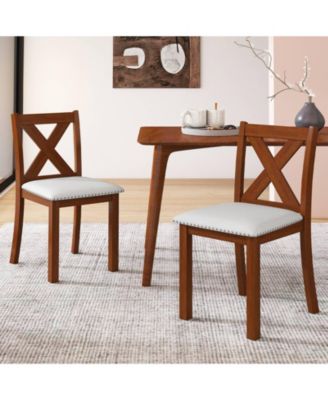 Wooden Dining Chair Set of 2 w/Acacia Wood Legs Padded Seat Curved Back