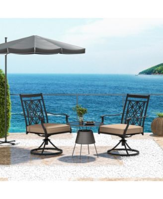 Patio Metal Swivel Chairs Set of 4 Fabric Bistro Rocker Chairs w/ Curved Armrests