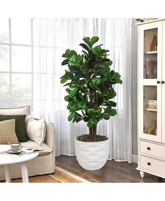 17.4-Inch Round Waves MgO Planter, White