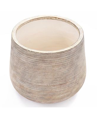 LuxenHome Distressed Tan MgO Tapered Round Planter