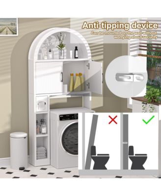 Over The Toilet Storage Cabinet Freestanding Adjustable Shelf Anti-tip Arched Doors Space-saving Multifunctional