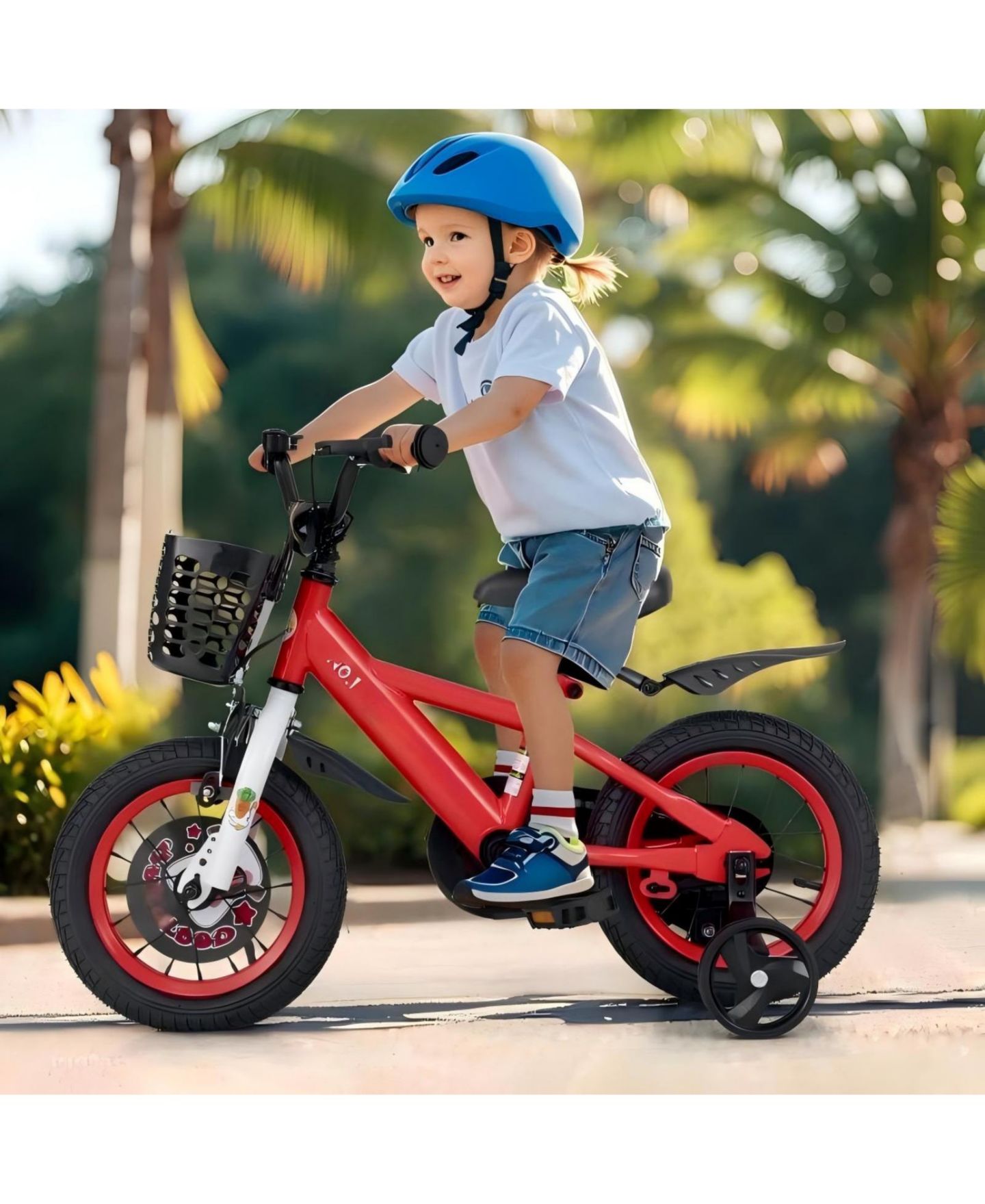 Детская игрушка HONGGE 12-Inch Steel Kids Bike with Adjustable Seat and Storage Basket, Ages 3-4, цвет: Красный — фото 2