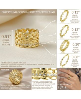 Chic 14K Gold Plated Round CZ Geometric Stacking Ring