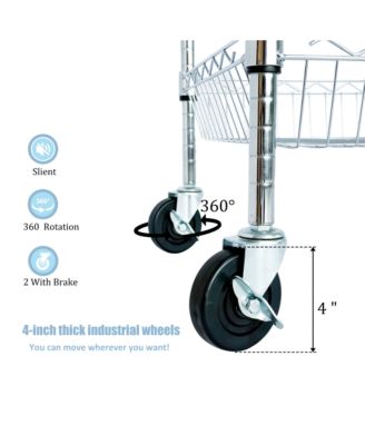 Heavy Duty Rolling Utility Cart, 3 Tier Metal Kitchen Carts On Wheels with Handle Bar & Wire Shelf for Restaurant, Plant Display
