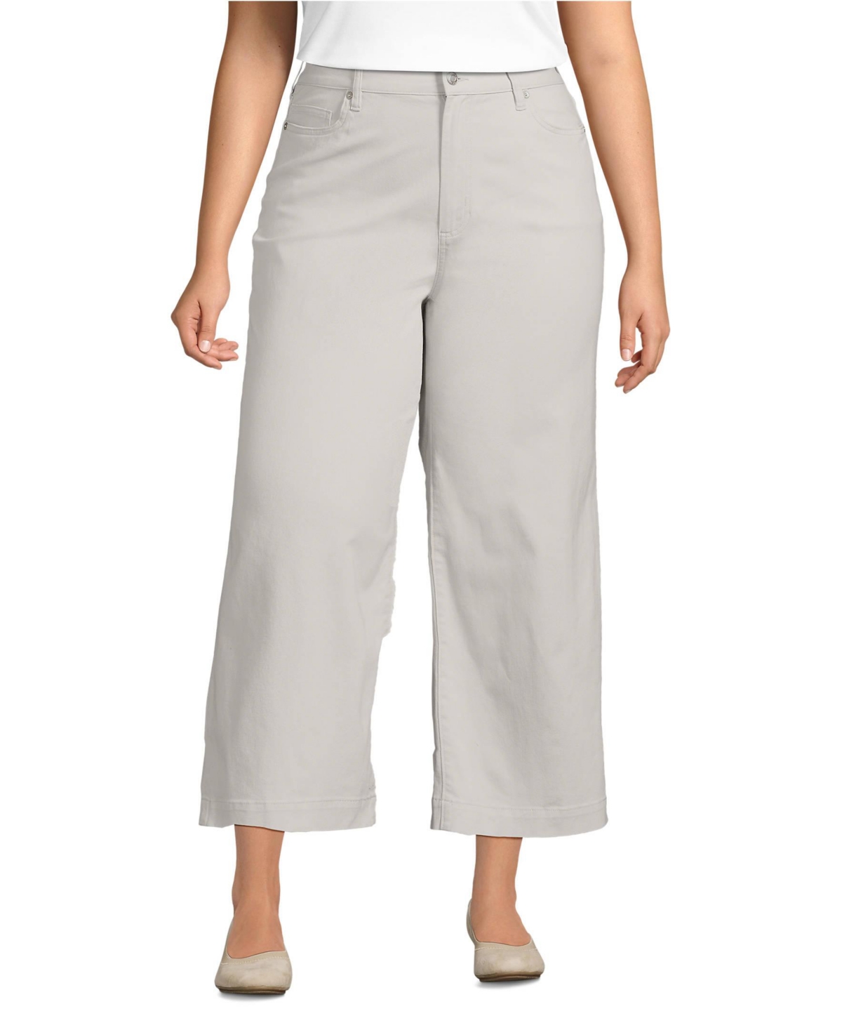 Lands' End Women's Knockabout Chino High Rise 5 Pocket Wide Leg Crop Pants