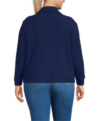 Plus Size Long Sleeve Waffle Collared Shacket