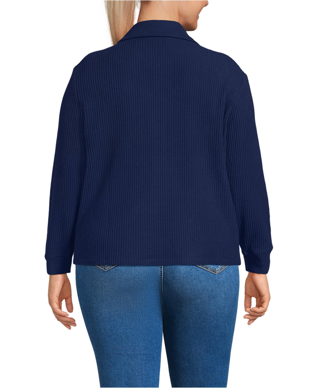 Lands' End Women's Plus Long Sleeve Waffle Collared Shacket