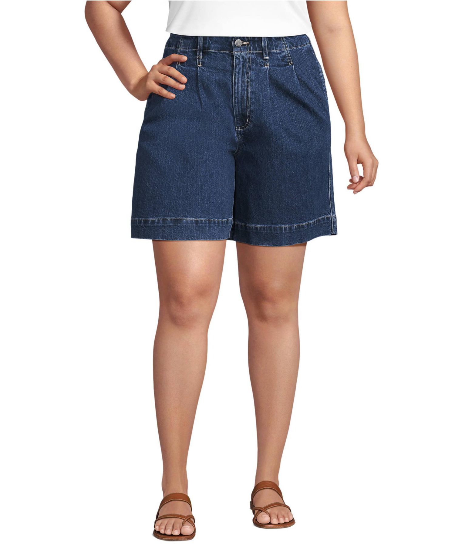 Women's Soft Denim High Rise 7" Pleated Trouser Shorts