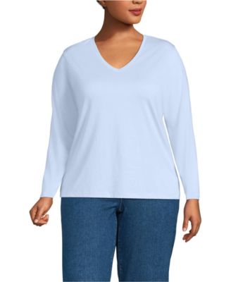 Plus Size Supima Cotton Long Sleeve V-Neck T-Shirt