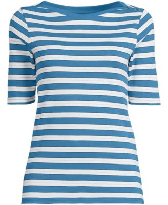 Women's Supima Cotton Elbow Sleeve Boatneck Button Shoulder Tee