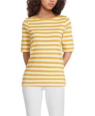 Women's Supima Cotton Elbow Sleeve Boatneck Button Shoulder Tee