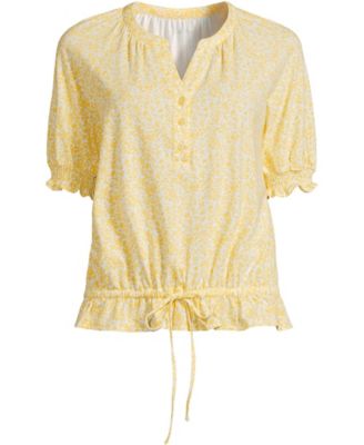 Plus Size Elbow Sleeve Lightweight Jersey Gathered Adjustable Hem Blouse