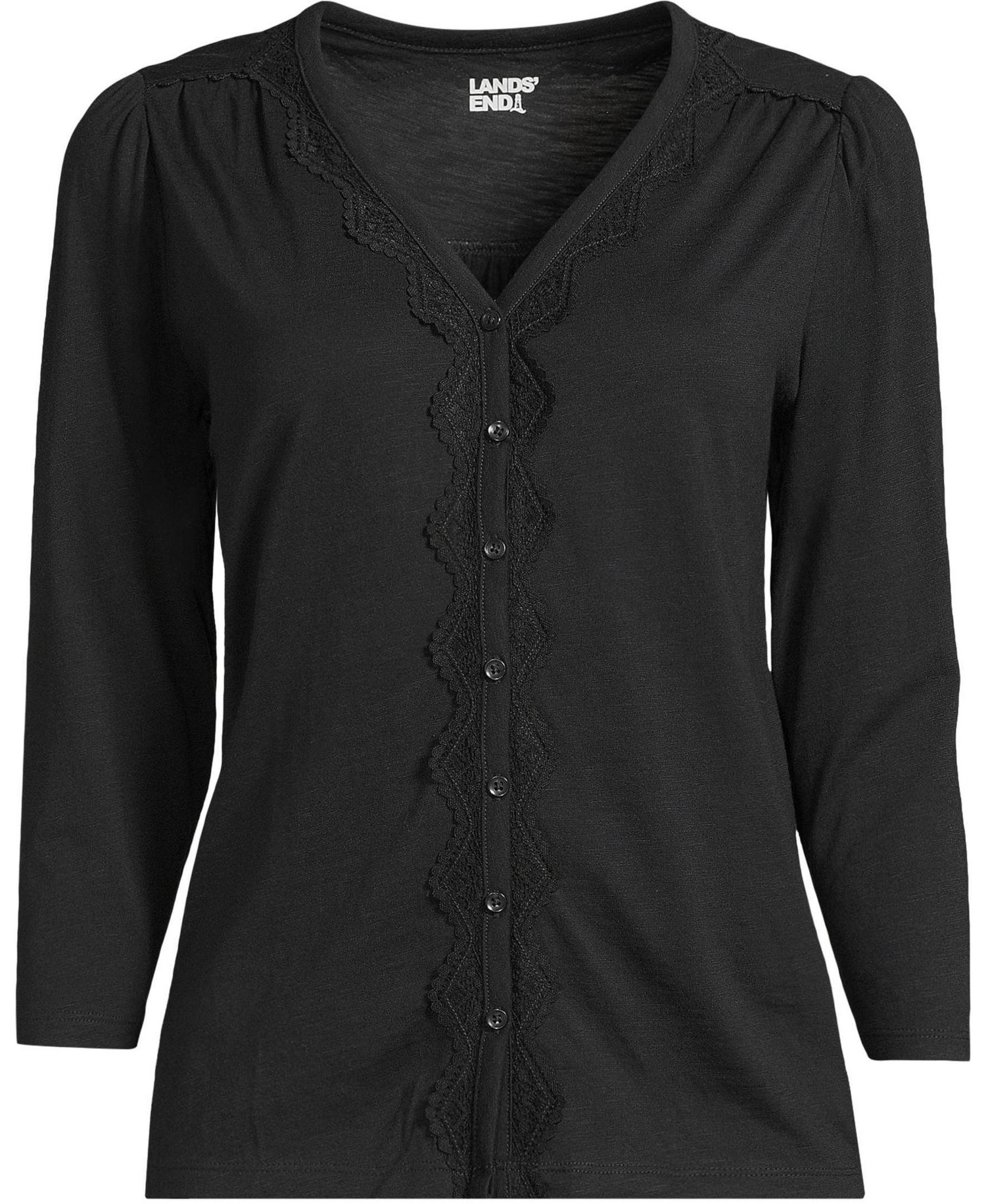 Women's 3/4 Sleeve Slub V-neck Lace Trim Top