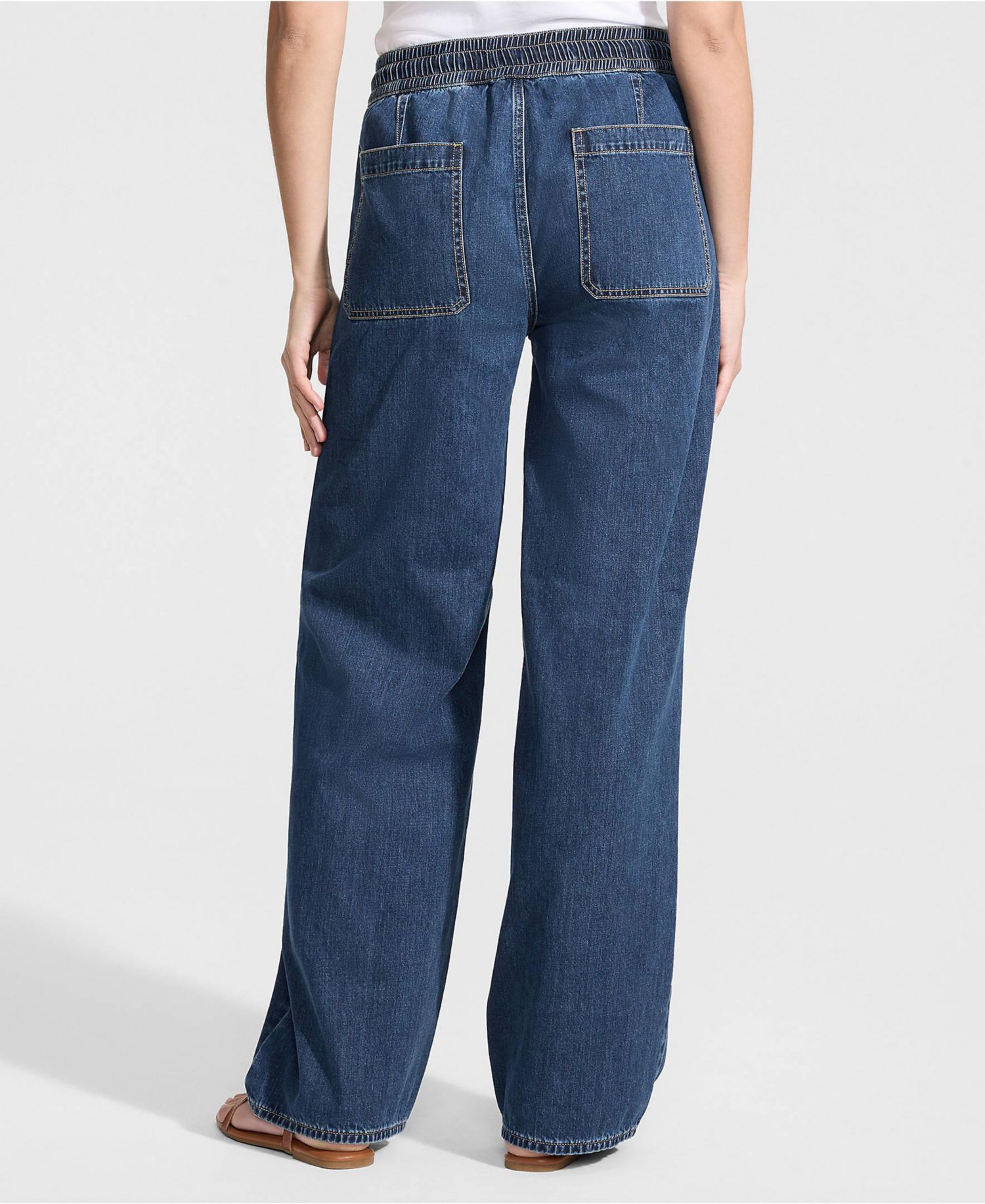 Women's Lightweight Denim High Rise Relaxed Straight Pull On Pocket Jeans