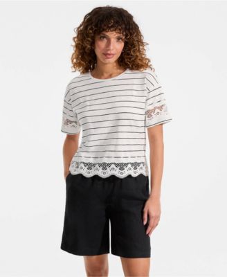 Women's Short Sleeve Slub Jersey Cutwork T-Shirt