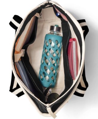 Medium 5 Pocket Zip Top Long Handle Canvas Tote Bag