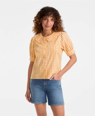 Women's Carefree Cotton Puff Sleeve Statement Collar Shirt