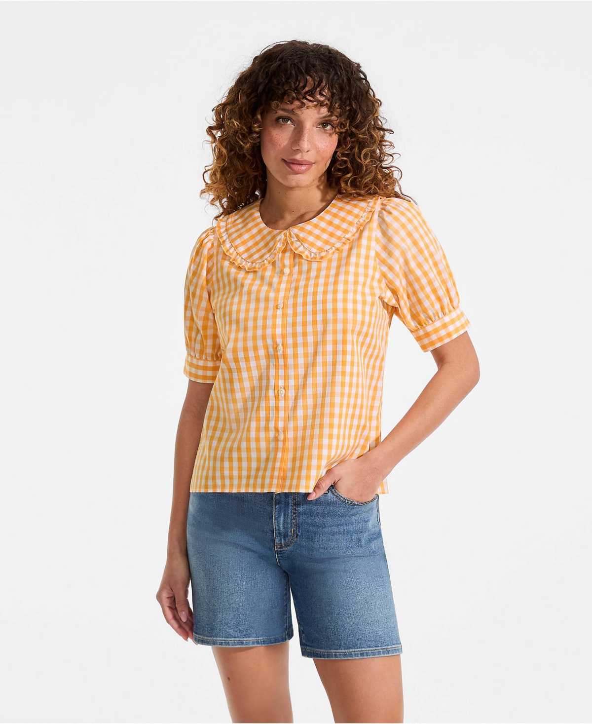 Lands' End Women's Carefree Cotton Puff Sleeve Statement Collar Shirt