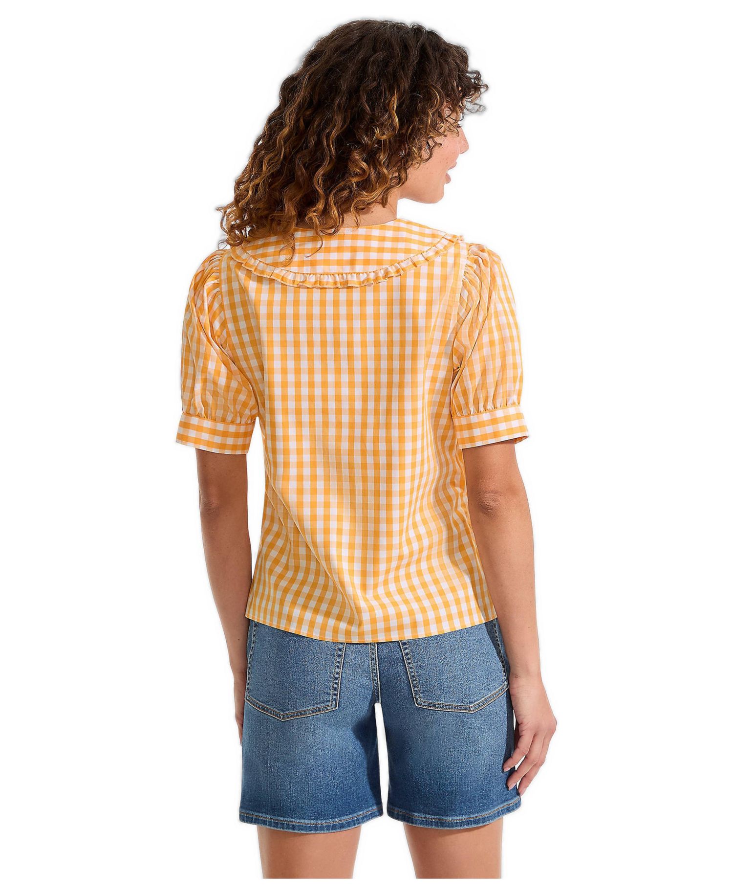 Women's Carefree Cotton Puff Sleeve Statement Collar Shirt