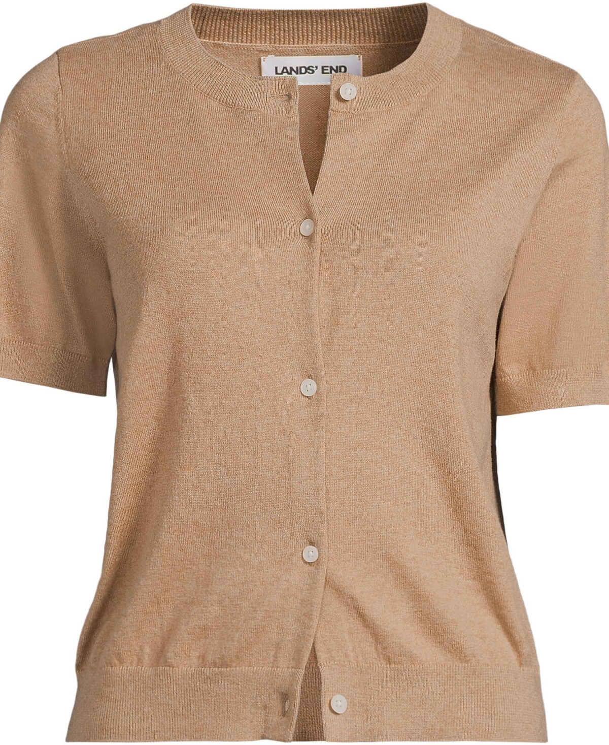 Lands' End Women's Cotton Short Sleeve Crew Neck Cardigan Sweater