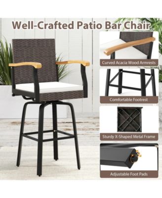4 PCS Outdoor Rattan 360 degree Swivel Bar Stool w/ Removable Cushion Footrests