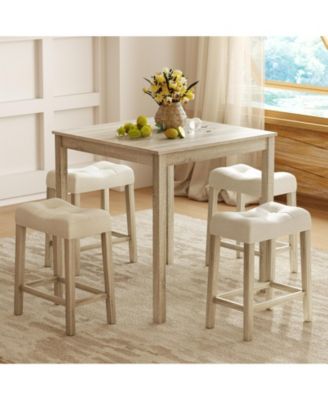 24'' Bar Stools Set of 2 w/ Footrest Rubber Wood Frame for Kitchen Island