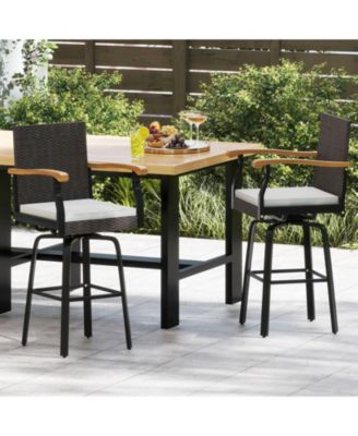 Outdoor Rattan 360 degree Swivel Bar Stool w/ Removable Cushion Footrests