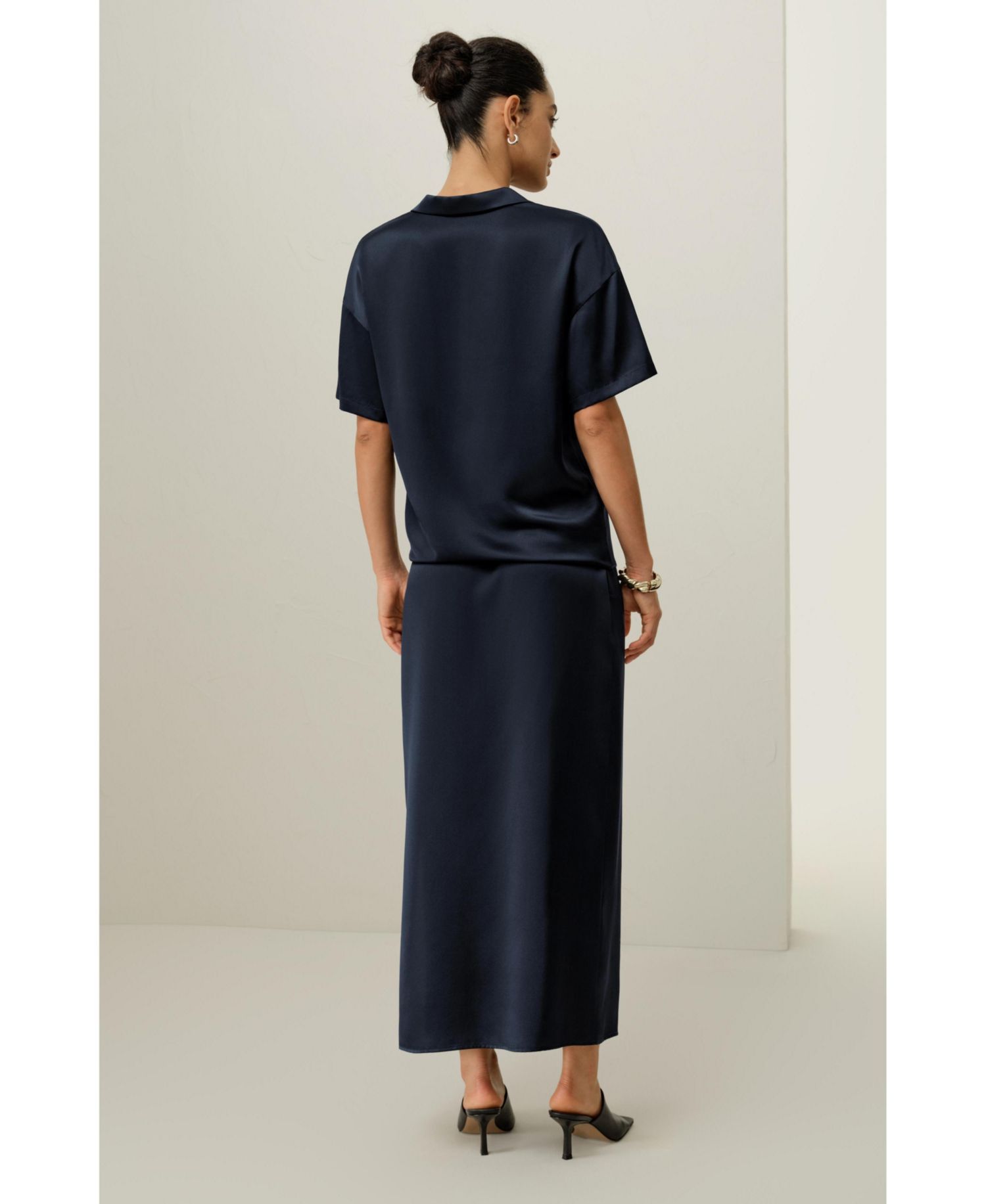 Women's Washable Silk Charmeuse Polo Top
