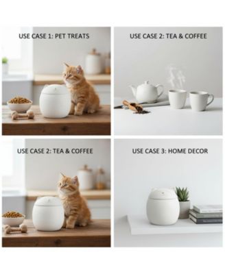 Ceramic Jar Embossed Cat Small Candy Dish Sugar Bowl Storage Canister Airtight Seal Lid