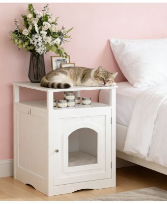 Zeus and Ruta Modern Cat Litter Box Enclosure Wooden Indoor Furniture With Storage Shelf Hidden Cabinet Side Table