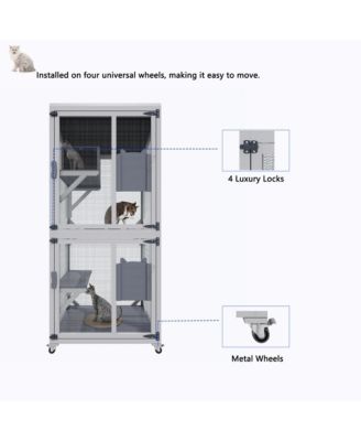 Zeus and Ruta Large Outdoor Cat Enclosure Catio With Wheels Multi Level Wooden Cat House With Platforms Lockable Doors