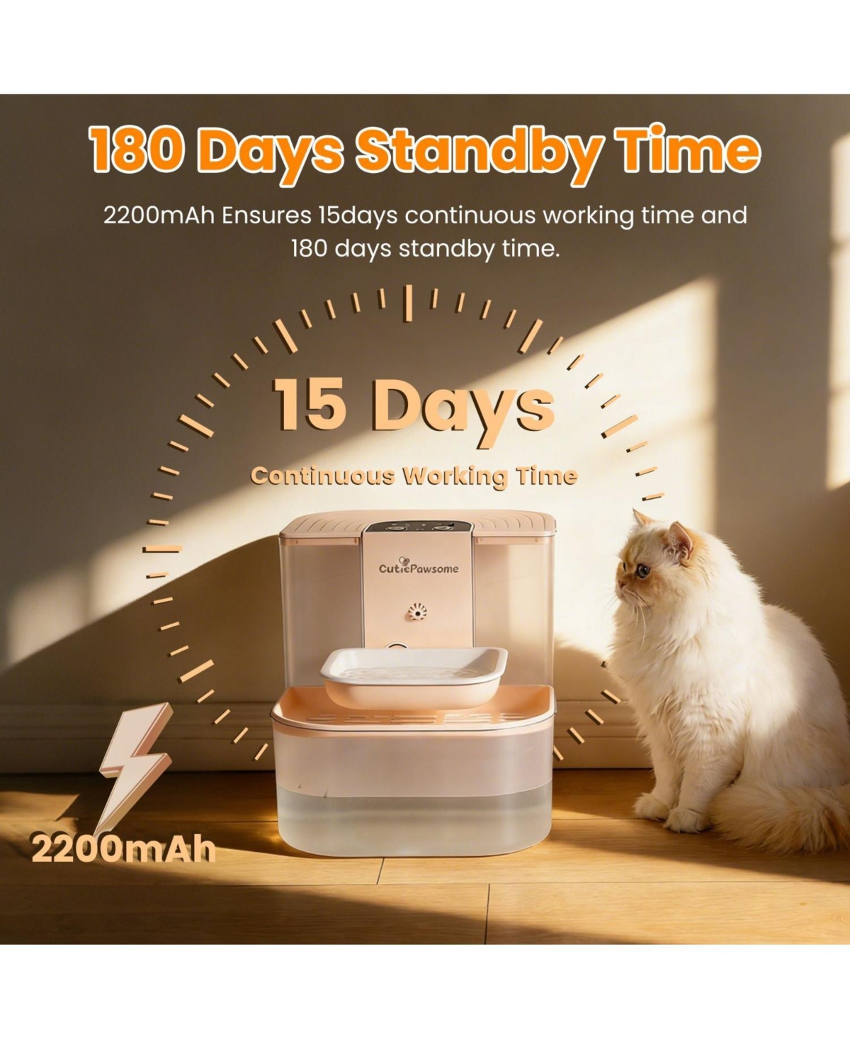 Zeus and Ruta Smart Pet Water Fountain 45L Cordless Rechargeable Auto Cat Dog Dispenser Remote Control 3 Volume Settings