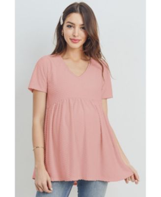 Maternity Swiss Dot V-Neck Empire Waist Short Sleeve Top