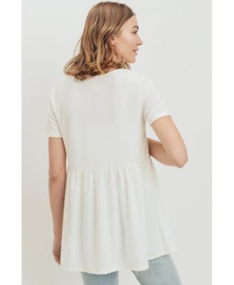 Maternity Swiss Dot V-Neck Empire Waist Short Sleeve Top