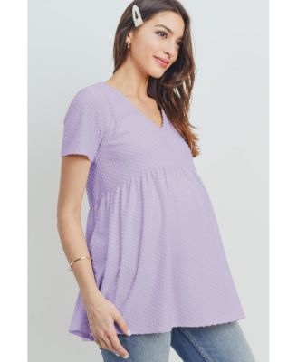 Maternity Swiss Dot V-Neck Empire Waist Short Sleeve Top