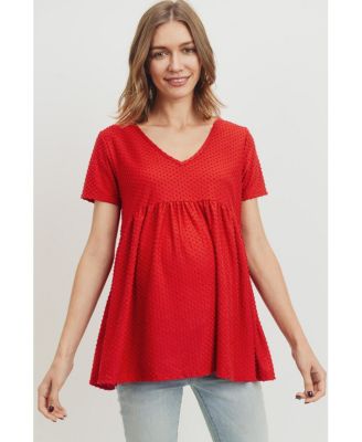 Maternity Swiss Dot V-Neck Empire Waist Short Sleeve Top