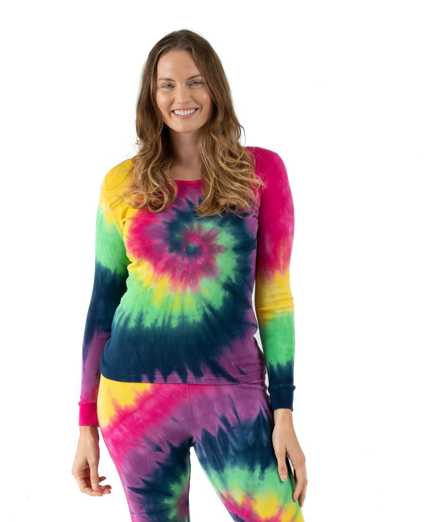 Women's Matching Family Two Piece Cotton Long Sleeve Tie Dye Pajamas