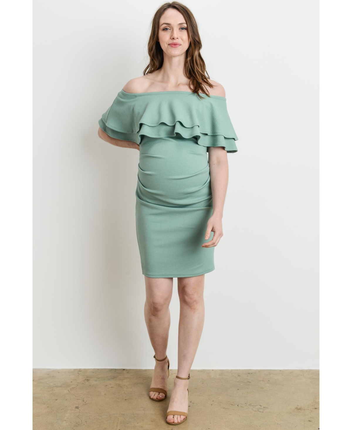 Hello Miz Maternity Off-the-Shoulder Bodycon Ruched Mini Dress