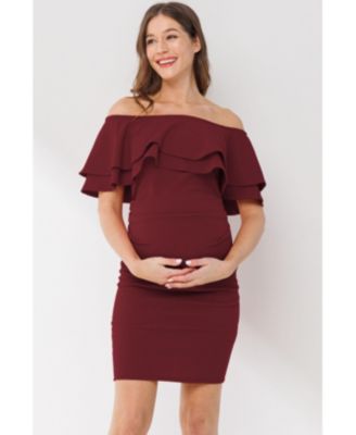 Maternity Off-the-Shoulder Bodycon Ruched Mini Dress