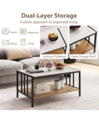 White Coffee Table 2 Tier Sintered Stone Tabletop