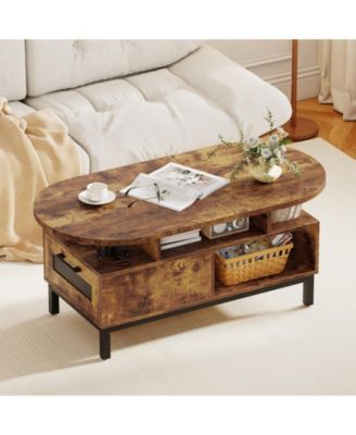 Oval Coffee Table Storage with Open Shelves