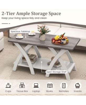 Coffee Table with X Legs Farmhouse Storage Shelf