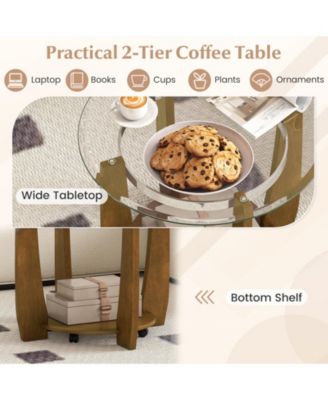 Round Glass Coffee Table 2 Tier with Storage Shelf