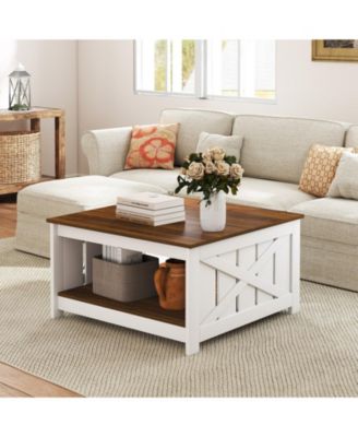 Farmhouse Coffee Table Square with Storage Shelf
