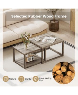 Set of 2 Stackable Rectangular Coffee Tables Nesting Grey
