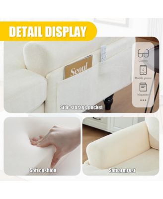 Oversized Chaise Lounge Chair, Chenille Leisure Recliner Single Sofa with Wooden Legs and Side Pockets for Living Room, Bedroom