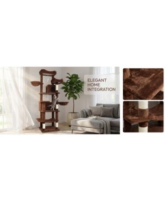 68" Cat Tree with Hammocks, Hanging Basket, Cat Cave and Scratching Posts, Plush Cat Tower for Indoor Cats